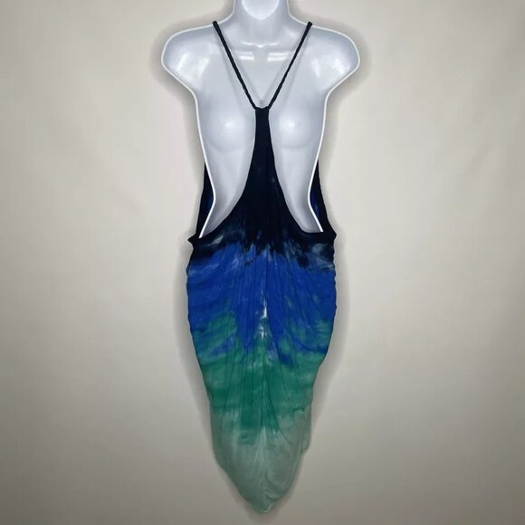 💜 $3/30 Young Fabulous Broke Draped Blue Ombre Swim Pool Beach Cover Up Dress - Picture 5 of 8